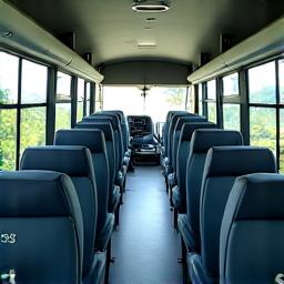 The clean and comfortable interior of a modern tour bus.