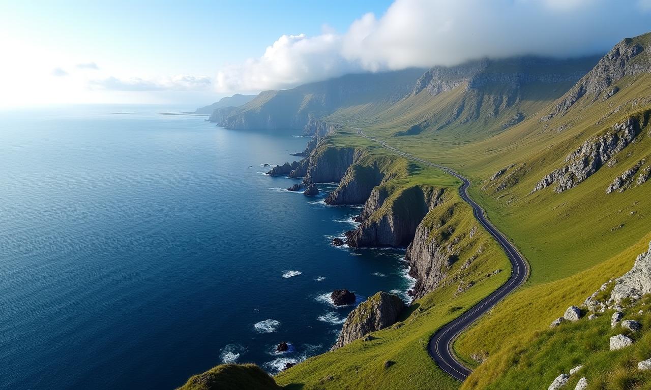 Panoramic view of the coastline along the Ring of Kerry.