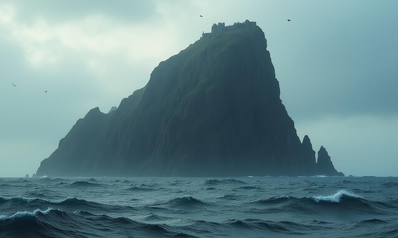 The dramatic Skellig Michael island rising from the sea.