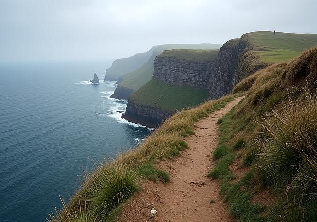 A windswept trail along the Cliffs of Moher.
