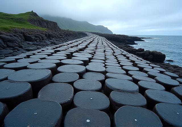 The interlocking basalt columns of the Giant's Causeway.